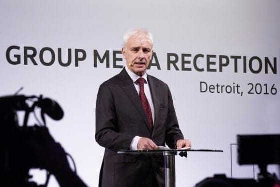 VW-CHEF MATTHIAS MÜLLER SPRACH LETZTE WOCHE BEI EINEM EVENT FÜR JOURNALISTEN IN DETROIT. BILDQUELLE: VOLKSWAGEN.