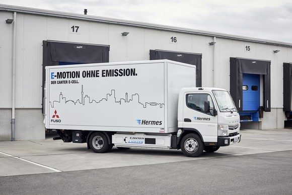 Daimler testet bereits kleinere batterieelektrische LKWs, nämlich den Fuso Canter E-Cell. Bildquelle: Daimler.