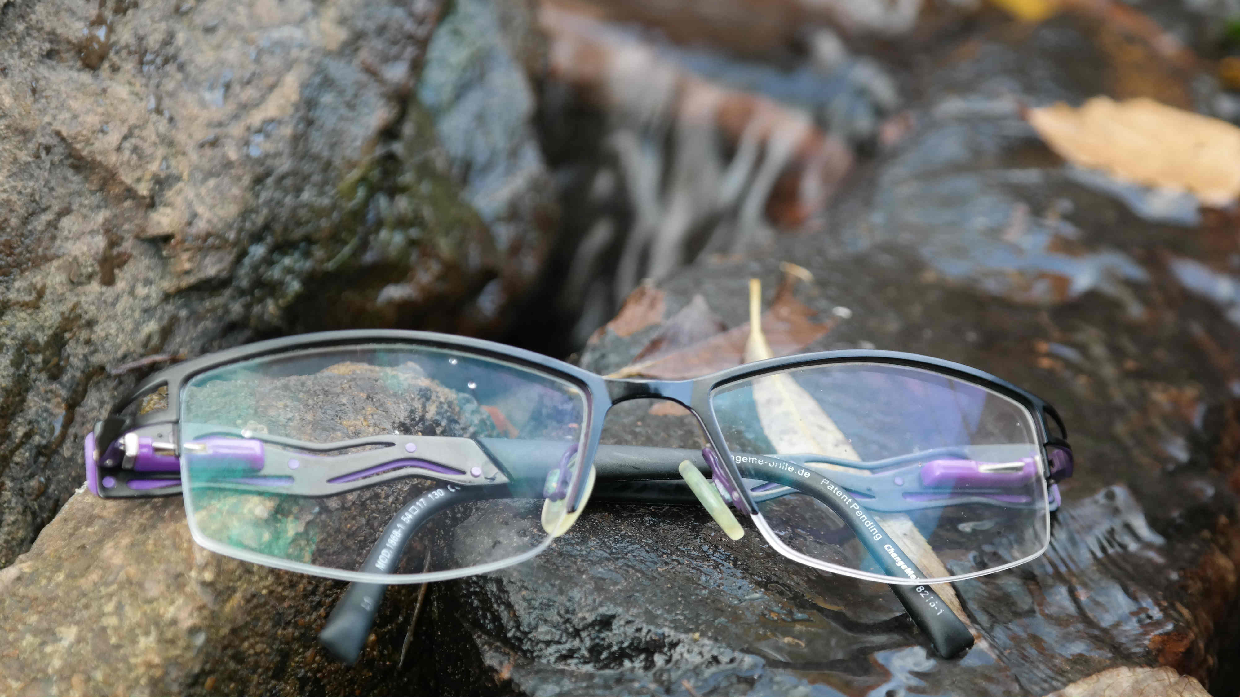 Eine Fielmann-Brille liegt im Wald.