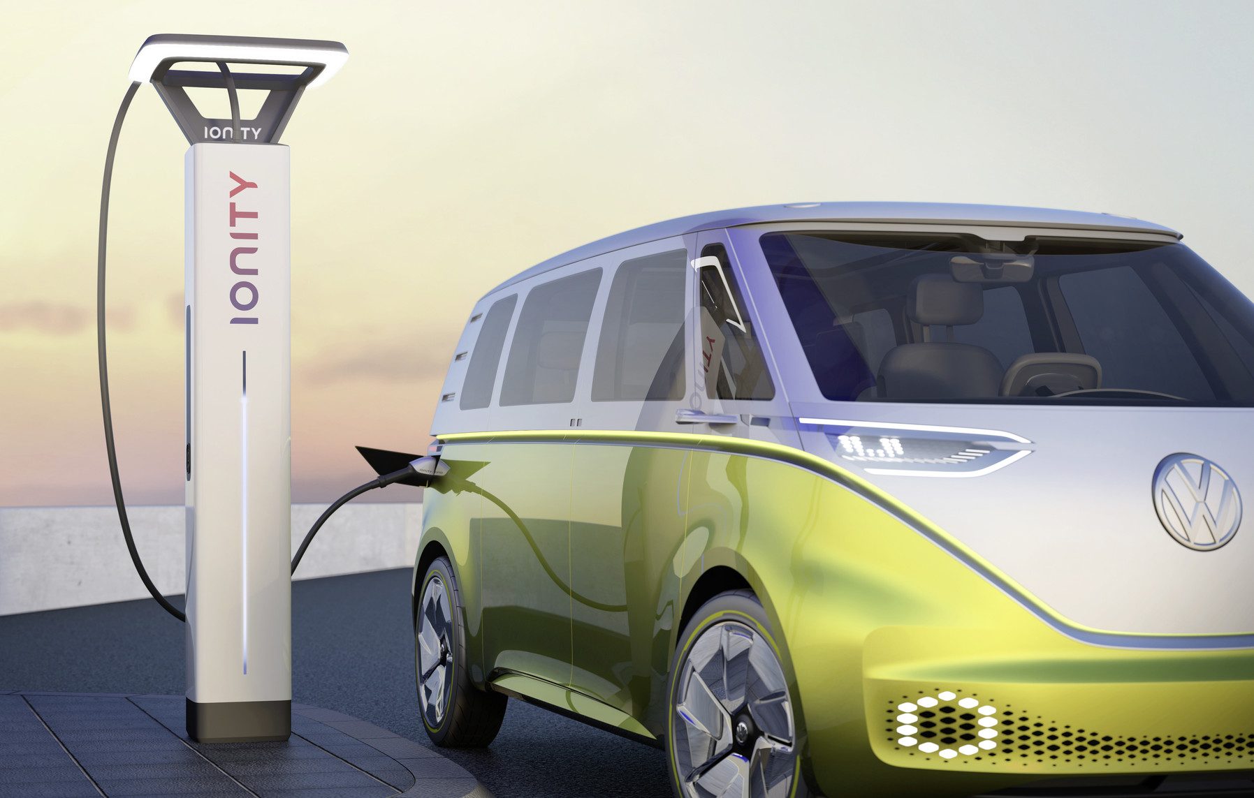Volkswagen ID. BUZZ study charged at a IONITY high power charging station.