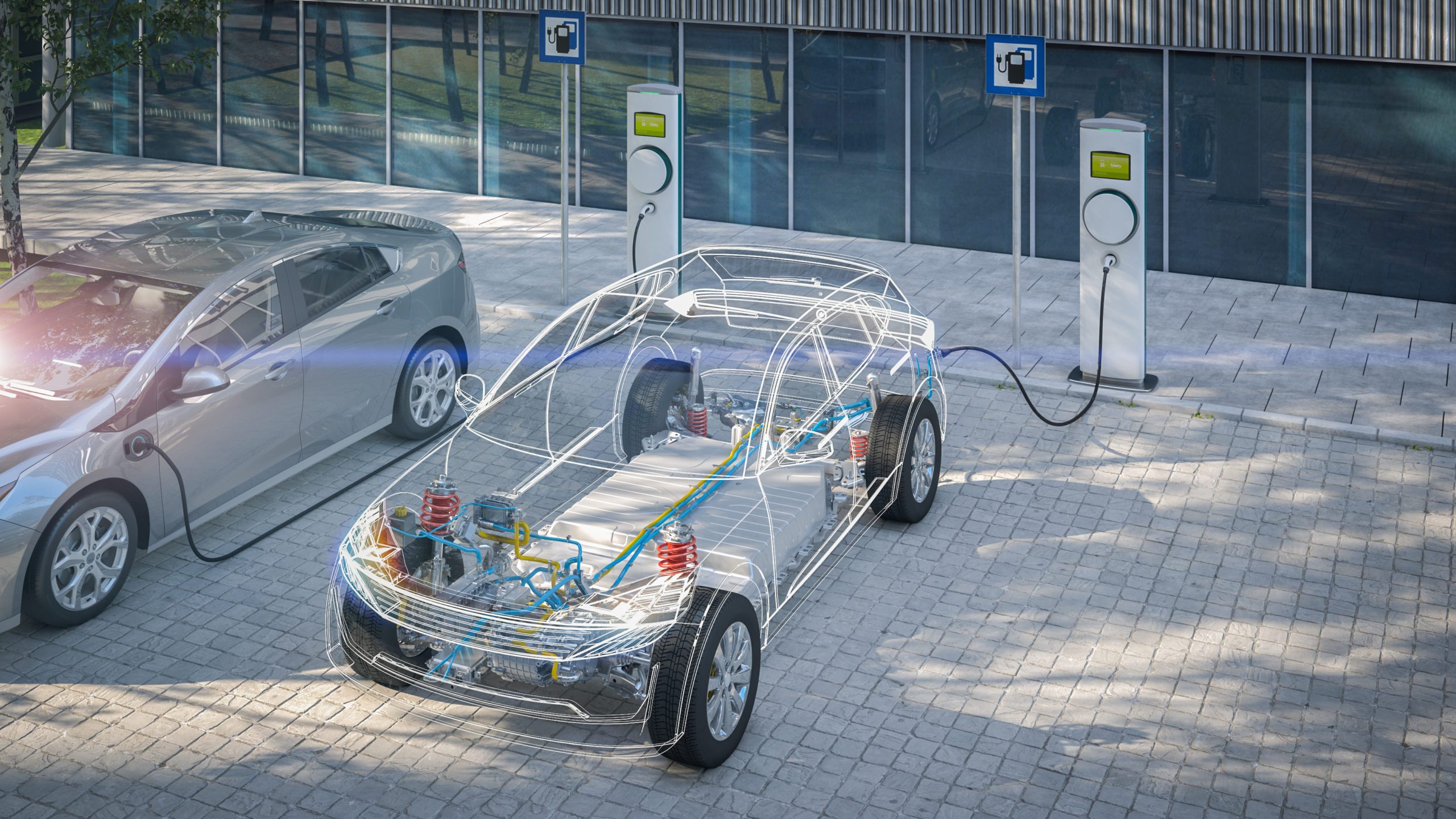 Elektroautos an E-Ladestationen