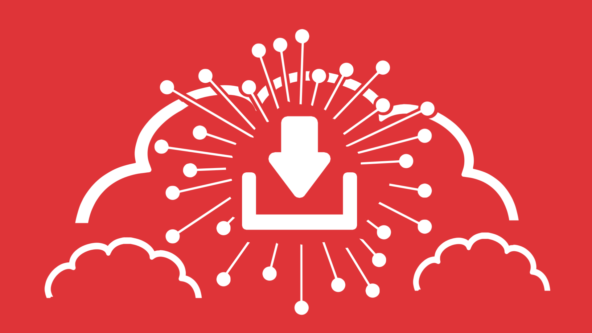 Ein Download-Symbol vor einem Cloud-Symbol auf rotem Hintergrund