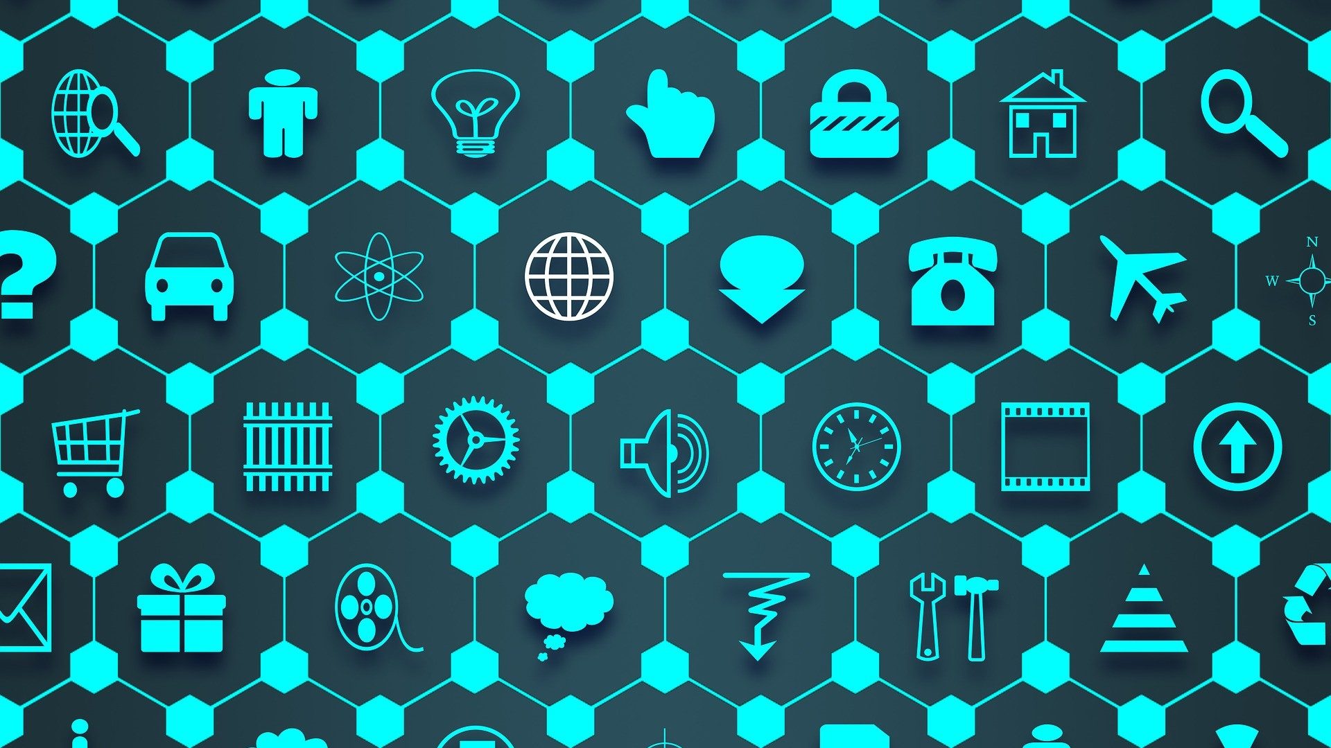 Verschiedene Symbole stehen für Konnektivität, das Internet der Dinge und zunehmende Vernetzung
