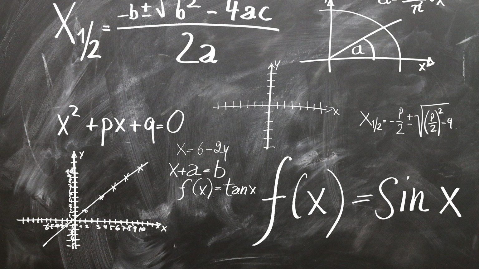 Mathematische Formeln auf einer schwarz-weißen Tafel