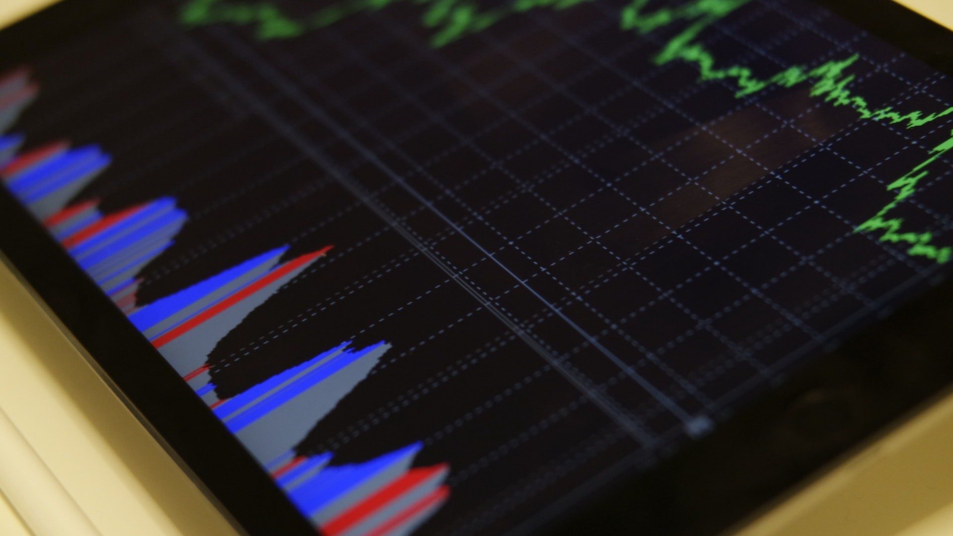 Börsencharts auf einem dunklen Trading-Bildschirm