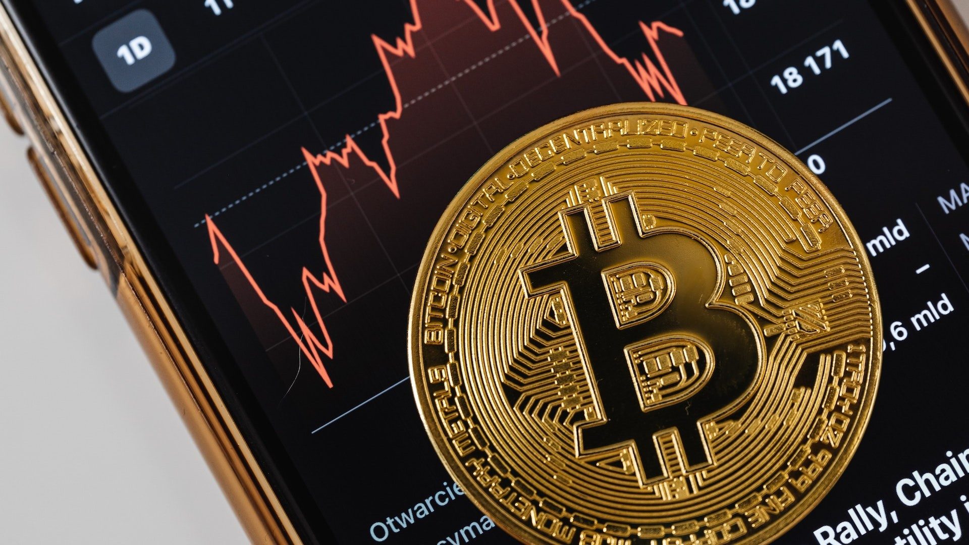 Eine Bitcoin-Münze liegt auf einem Chart des BTC-Preises