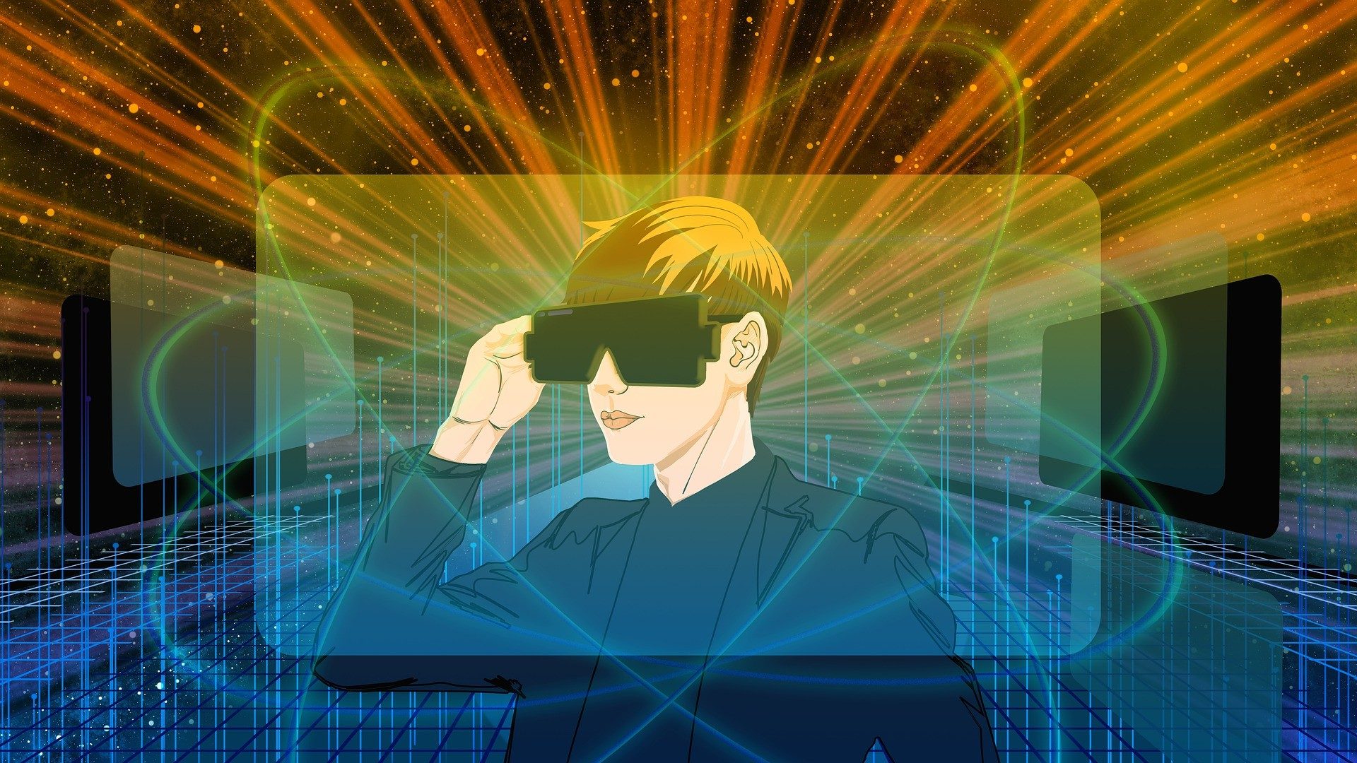 Ein junger Mann trägt eine VR-Brille, um Virtuell Reality zu erleben.