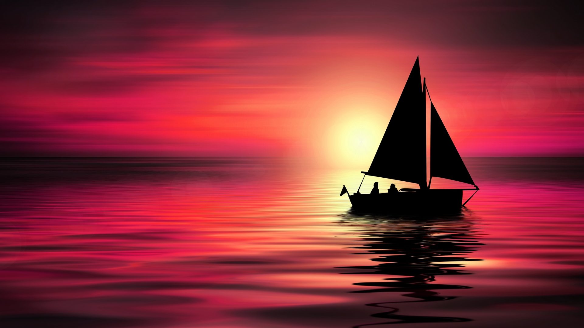Illustration eines Segelboots im Sonnenuntergang