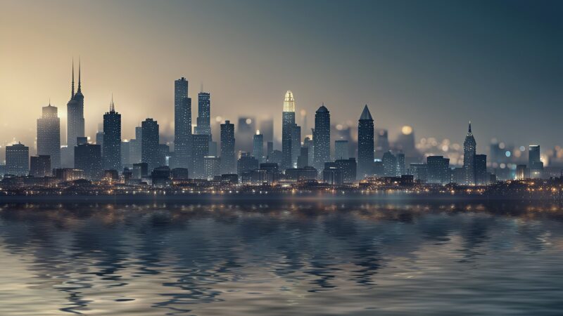 Die Skyline einer Metropole erleuchtet die Nacht