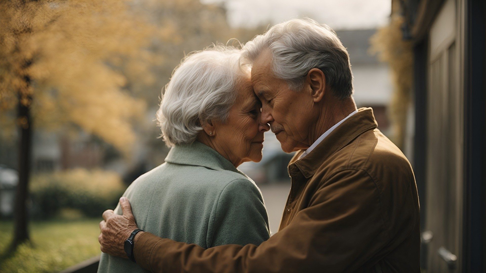 Ein älteres Paar umarmt sich