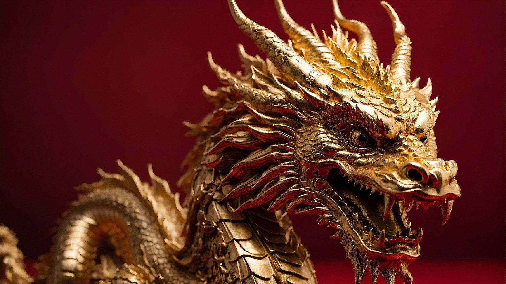 Ein goldener Drache vor rotem Hintergrund als Symbol für China