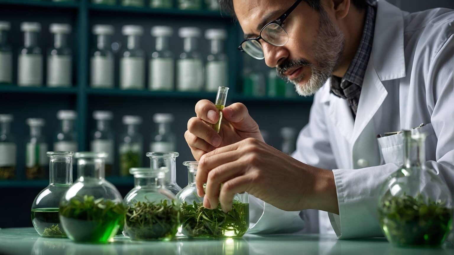 Ein Wissenschaftler experimentiert im Labor mit Pflanzen
