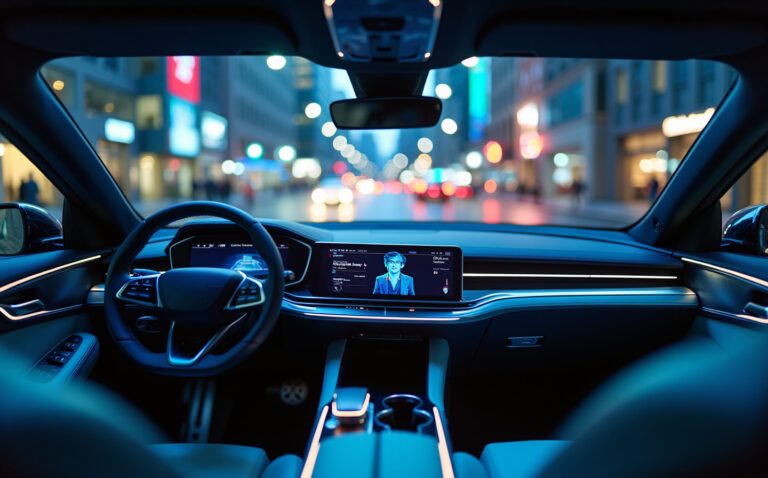 Ein autonomes Auto navigiert ohne Fahrer durch den Großstadtverker