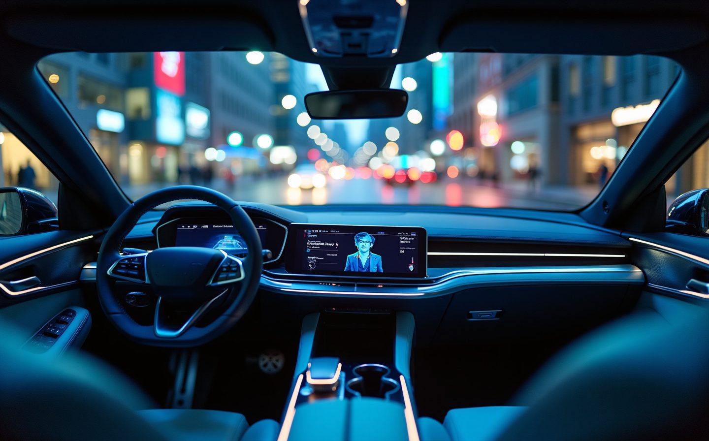 Ein autonomes Auto navigiert ohne Fahrer durch den Großstadtverker