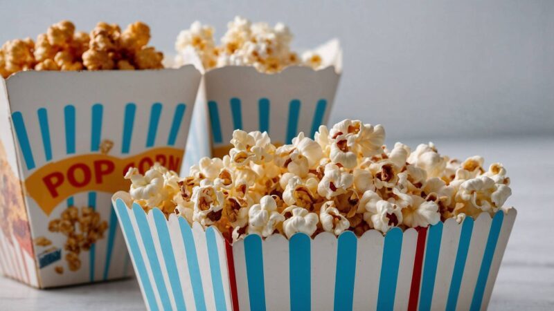 Bereit für den Filmeabend: Popcorn-Boxen in Nahaufnahme