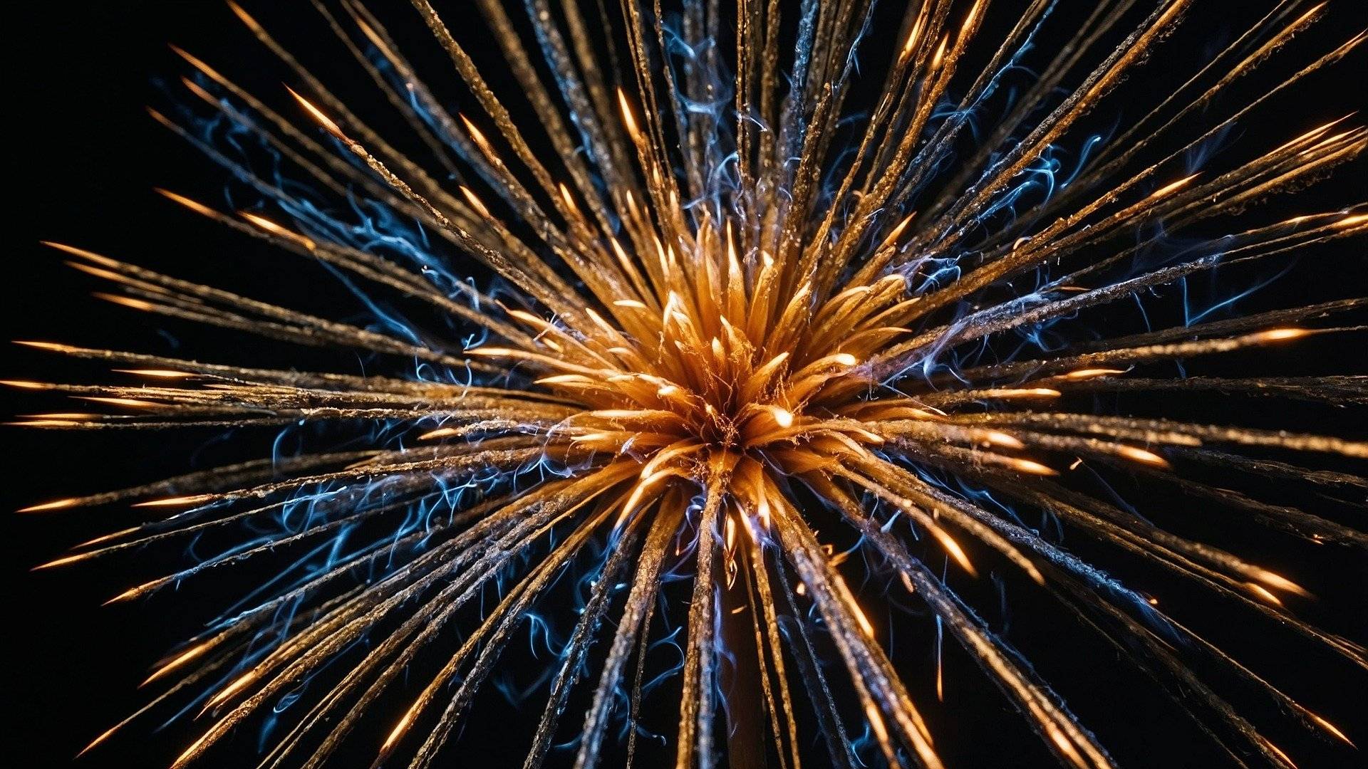 Helles Feuerwerk in gold und hellblau am Himmel